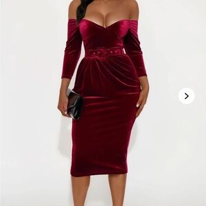 Fashion Nova Burgundy Off-Shoulder Dress